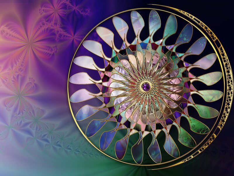 Fractal Mandala Design — Purple, Hypnotic, Digital Art, Gold Frame