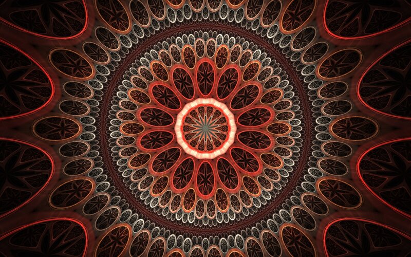 Fractal Mandala Design — Red, Hypnotic, Digital Art, Circles, Patterns