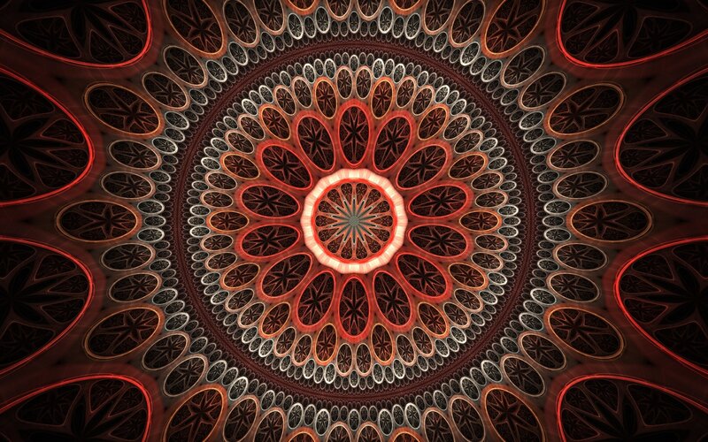 Fractal Mandala Design — Red, Hypnotic, Digital Art, Circles