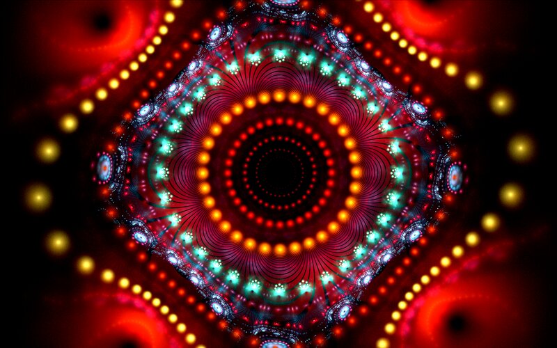 Fractal Mandala Pattern — Red, Hypnotic, Digital Art, Circles, Lights