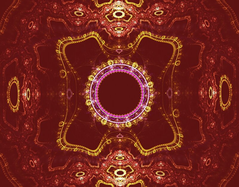 Fractal Mandala Pattern — Red, Hypnotic, Digital Art, Circles, Symmetry