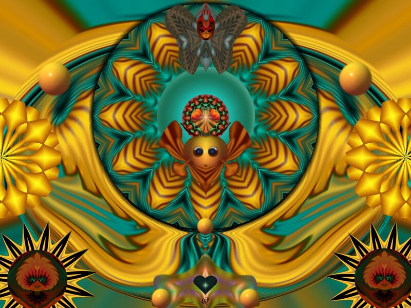 Fractal Mandala with Central Figure — Yellow