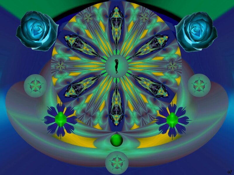 Fractal Mandala with Flowers — Blue