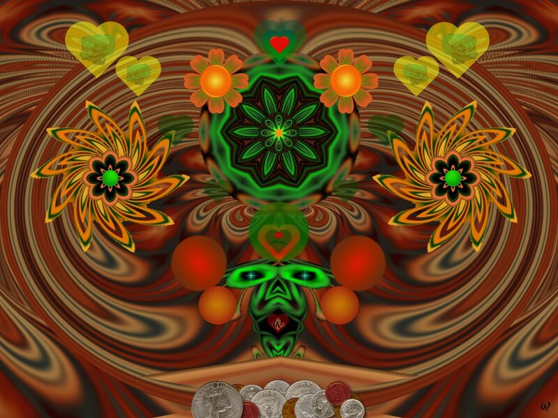 Fractal Mandala with Flowers — Green