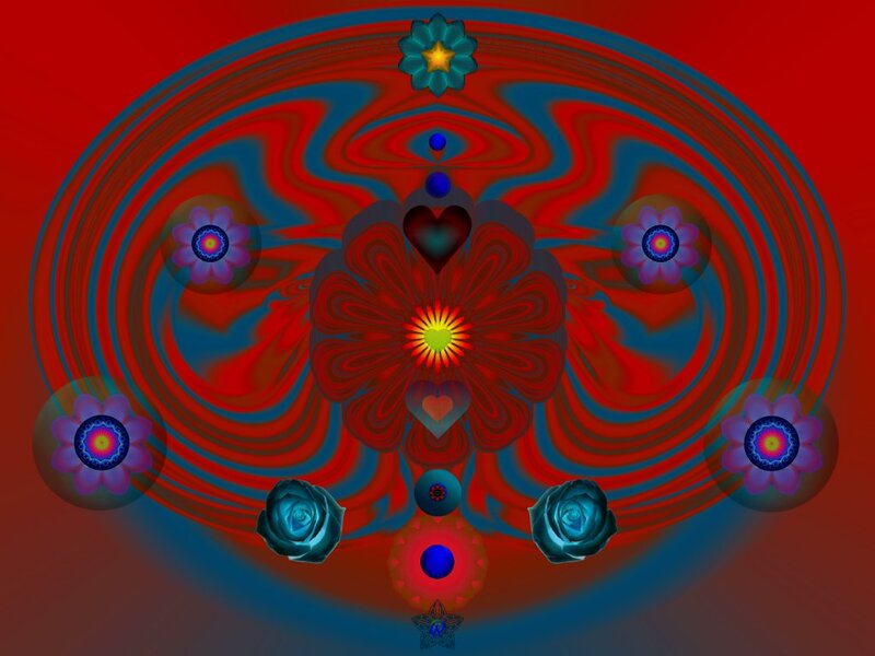 Fractal Mandala with Flowers — Red