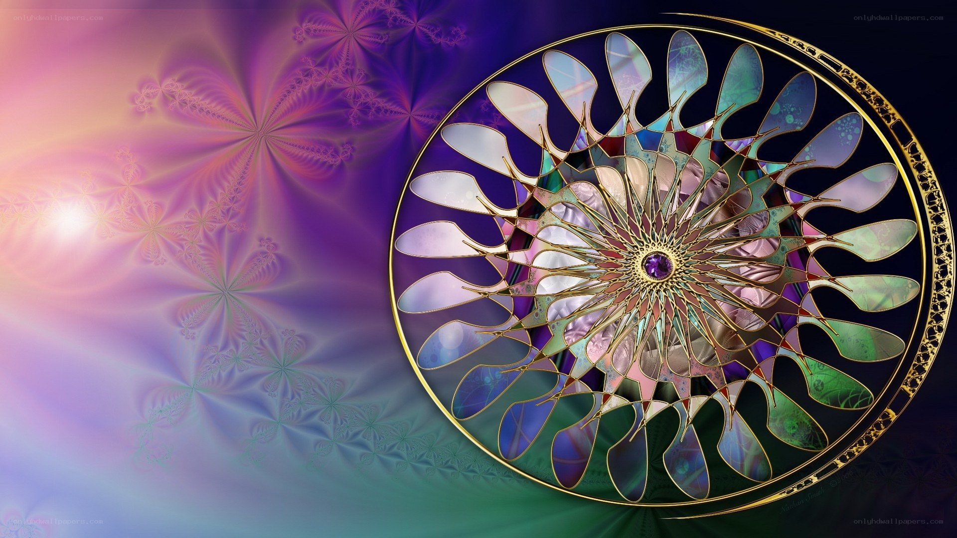 Fractal mandala with gem center