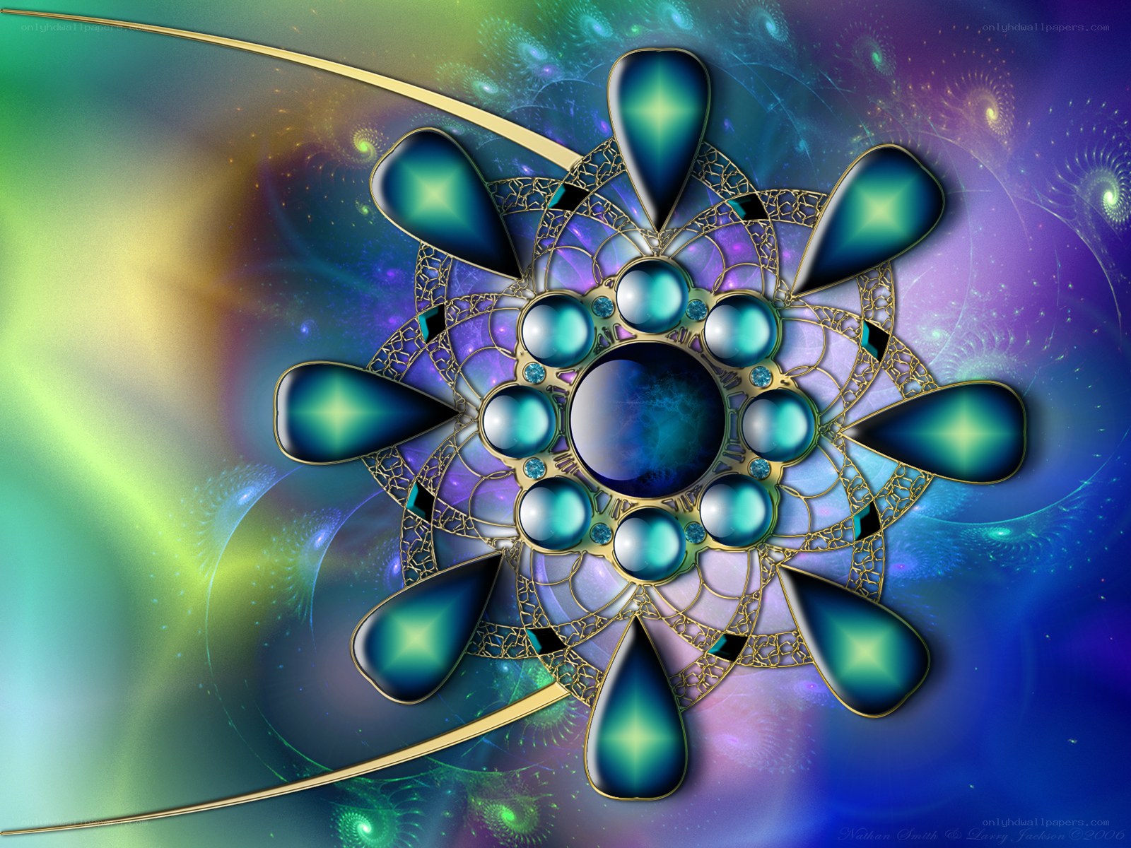 Fractal mandala with gemstones