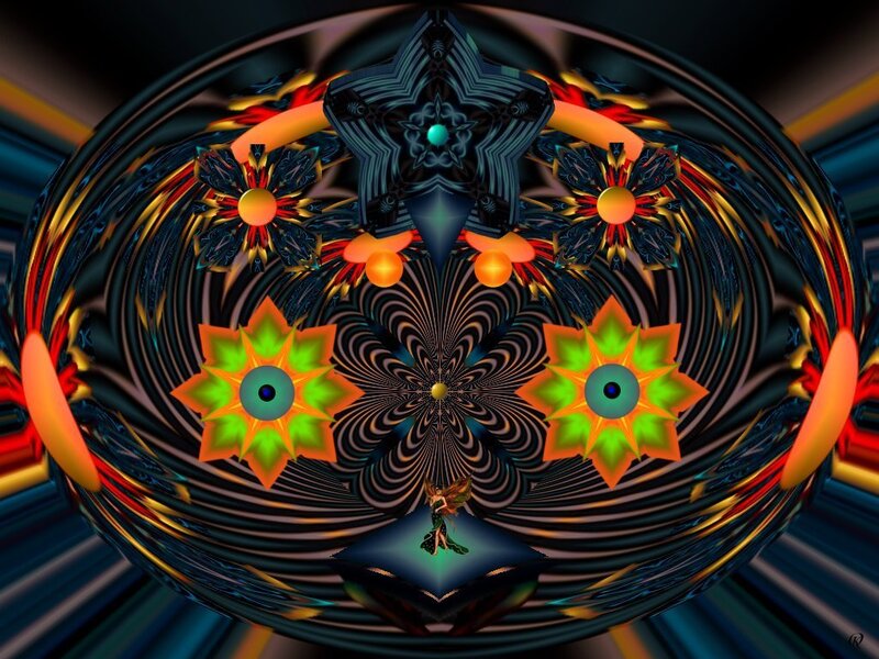 fractal mandala with glowing flowers
