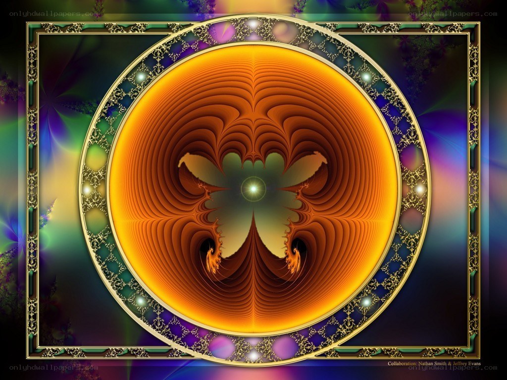 Fractal mandala with golden frame