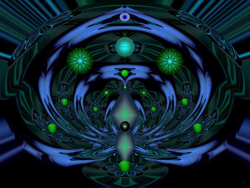 fractal mandala with green and blue patterns