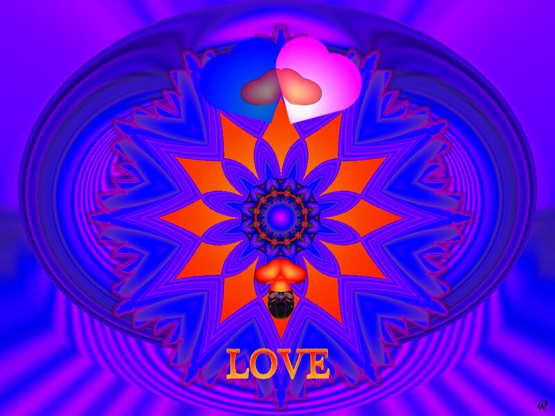 Fractal Mandala with Hearts — Blue