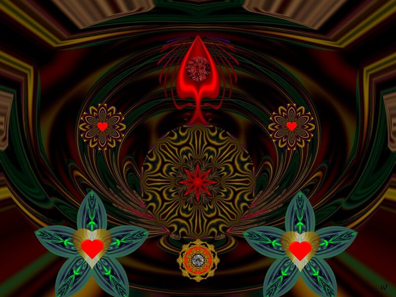 Fractal Mandala with Hearts — Red, Hypnotic