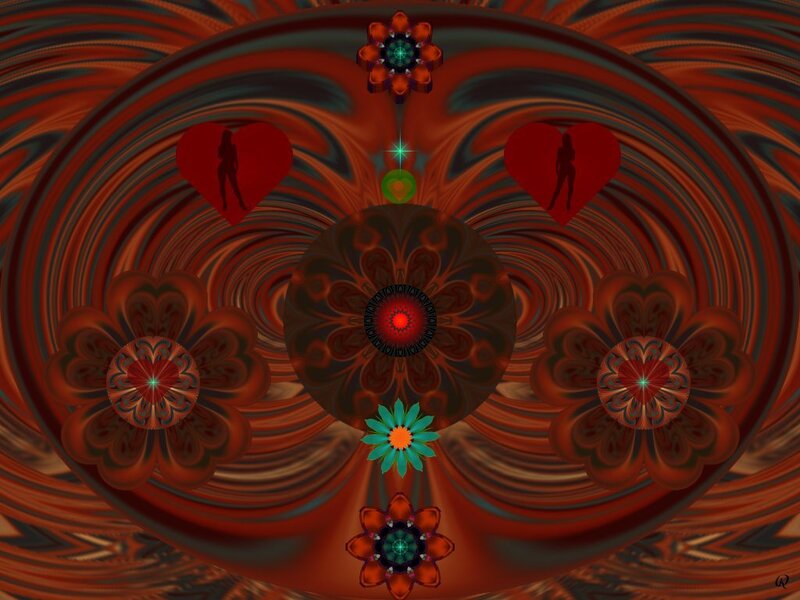 Fractal Mandala with Hearts — Red