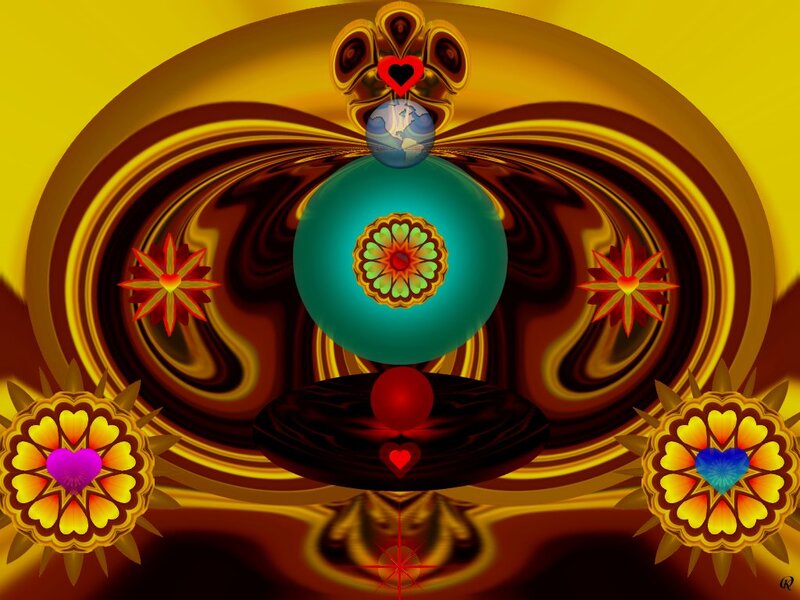 Fractal Mandala with Hearts — Yellow