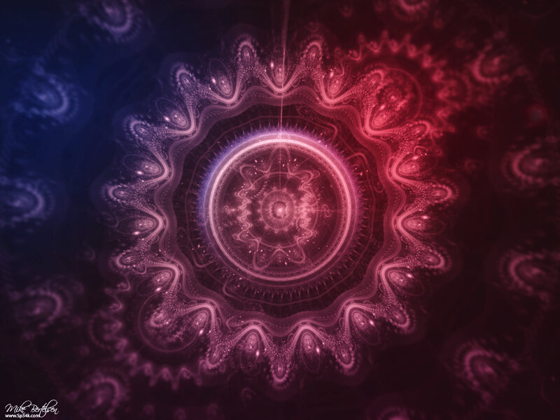 Fractal mandala with red and blue hues
