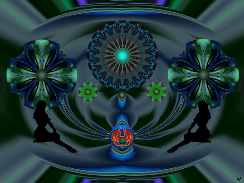 fractal mandala with silhouettes
