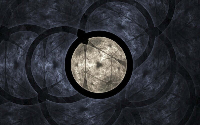fractal moon in dark tunnel