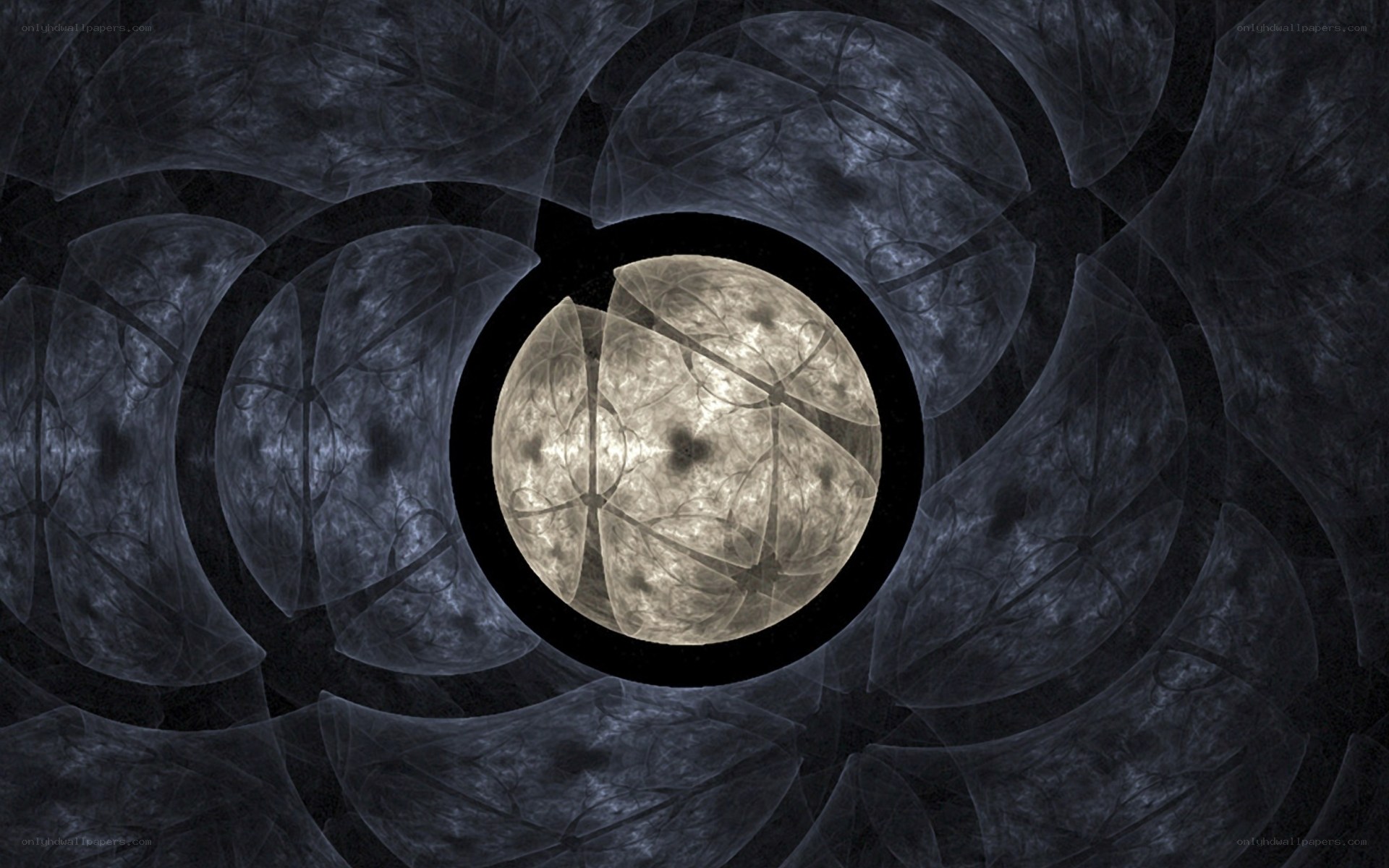 fractal moon in dark tunnel