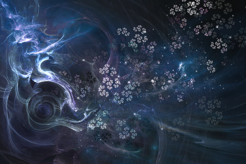 Fractal Nebula with Flowers — Blue, Ethereal