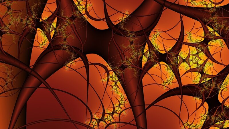 Fractal Network Structure — Orange, Dramatic, Digital Art