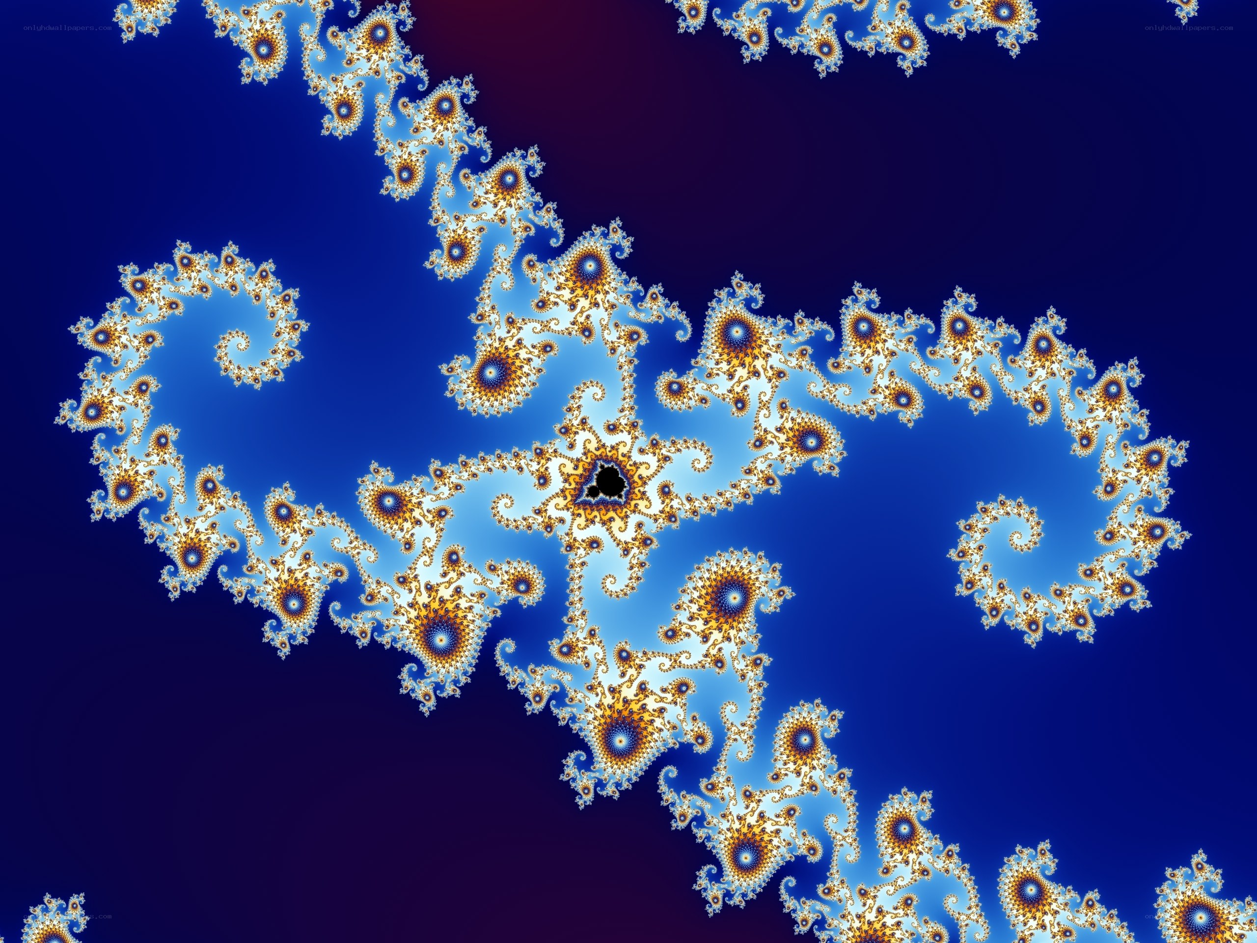 Fractal pattern with blue and gold spirals