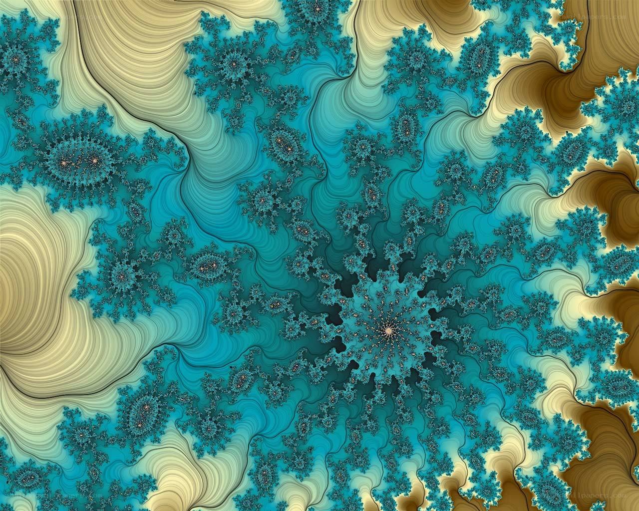 Fractal pattern with blue and gold swirls