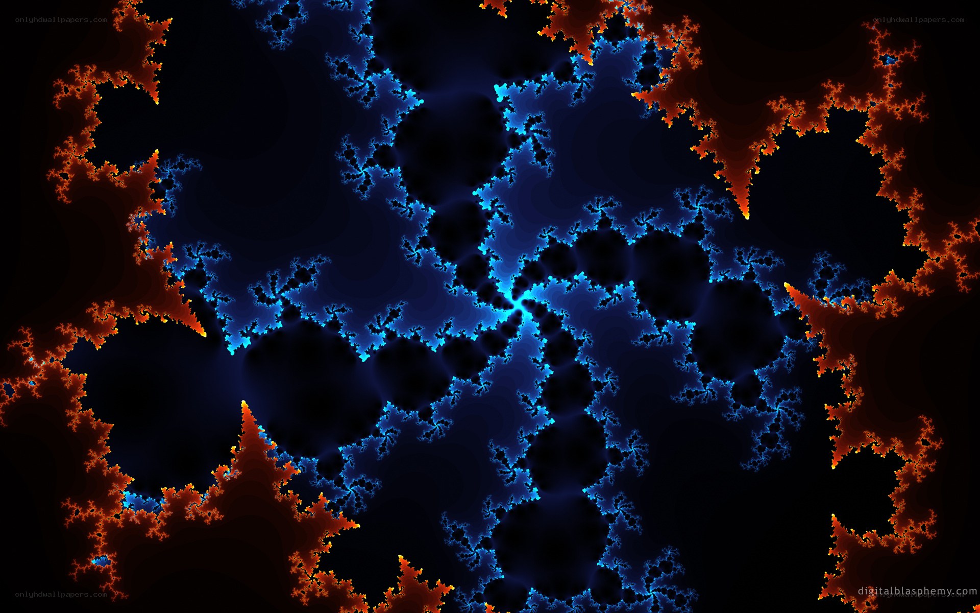Fractal pattern with blue and orange hues