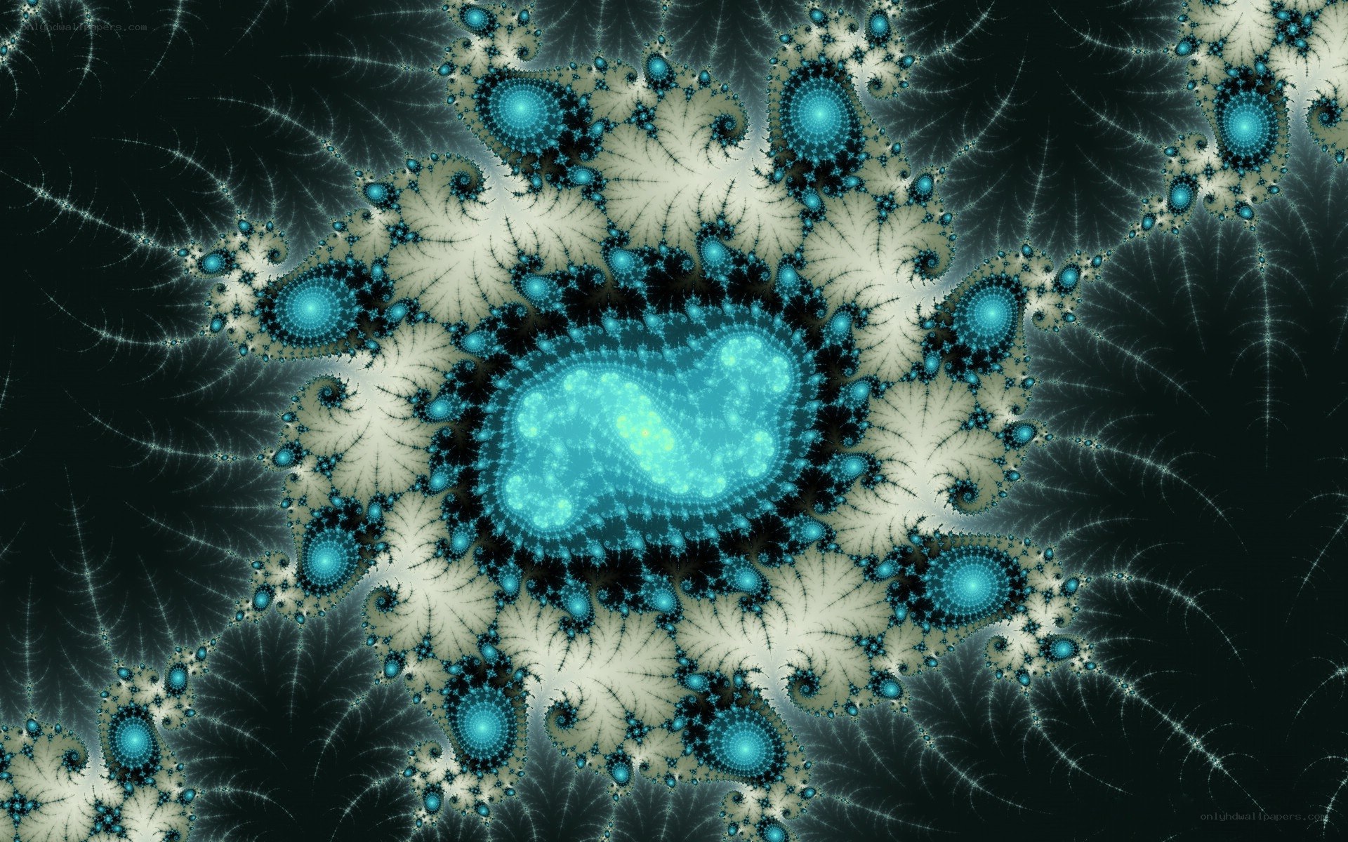 fractal pattern with blue and white spirals