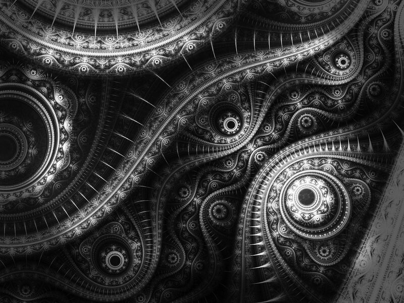 Fractal Pattern with Circles — Black, Complex, Digital Art, Spirals