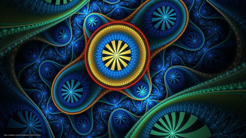 Fractal Pattern with Circles — Blue, Hypnotic, Digital Art, Spokes