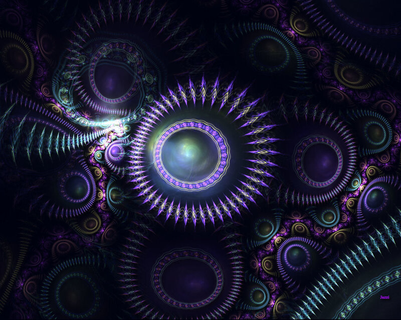 Fractal Pattern with Circles — Purple, Hypnotic, Digital Art, Spikes