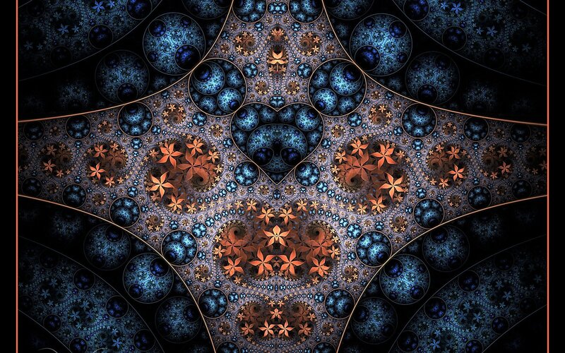 Fractal Pattern with Flowers — Blue, Complex, Digital Art