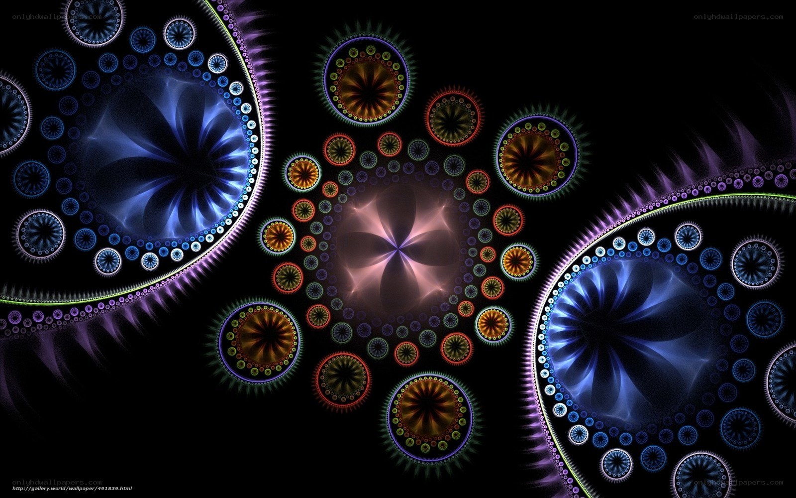 Fractal pattern with glowing circles