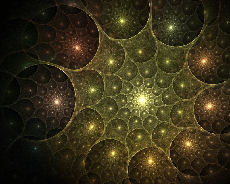 Fractal Pattern with Glowing Circles — Yellow