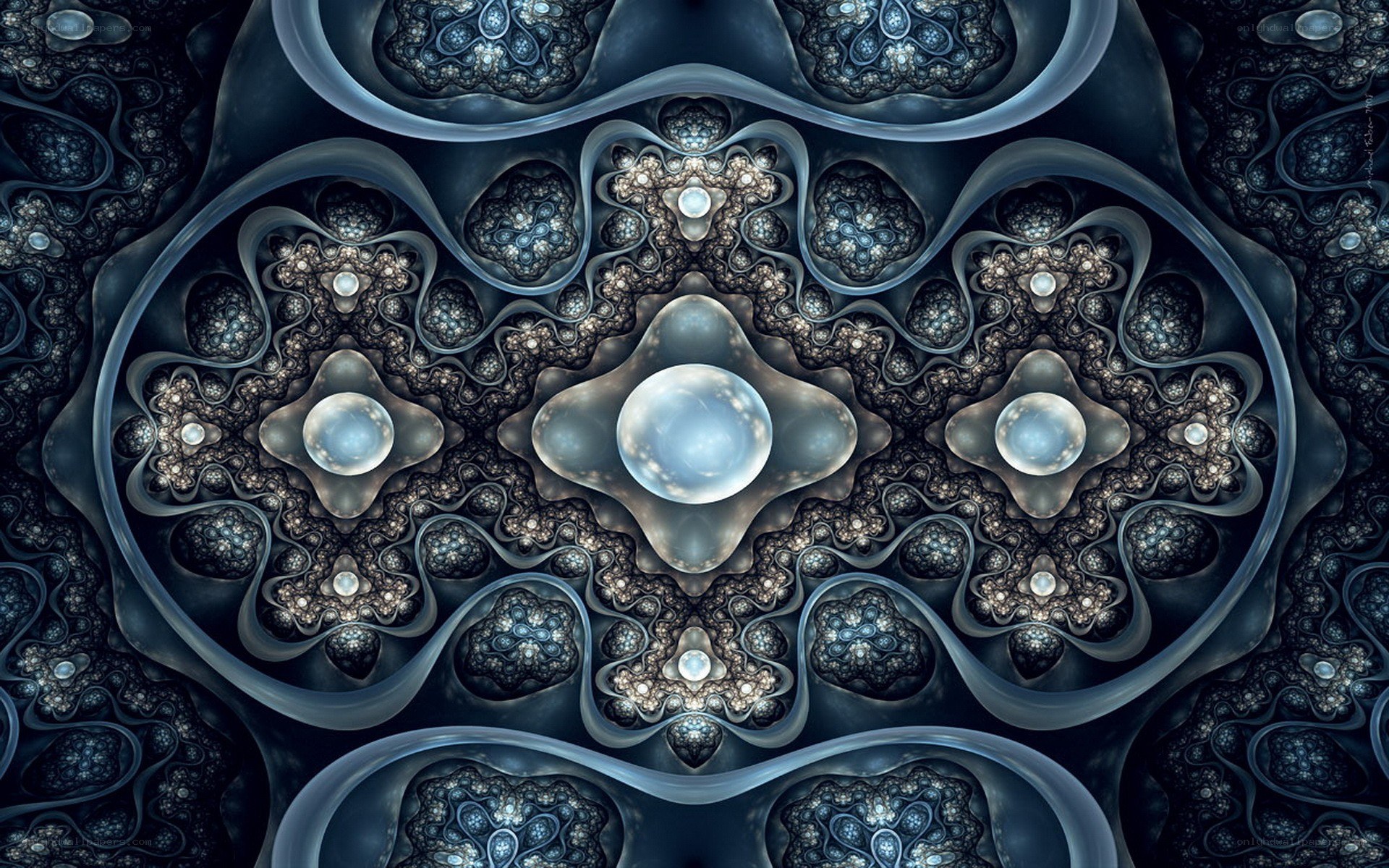 Fractal pattern with glowing orbs
