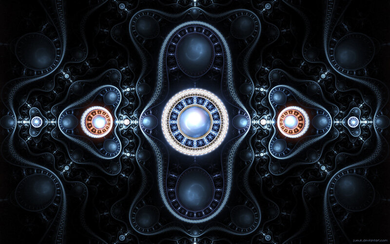 Fractal Pattern with Glowing Orbs — Black, Mystical