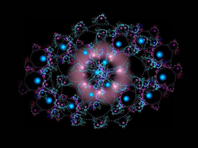 Fractal Pattern with Glowing Orbs — Blue, Mystical