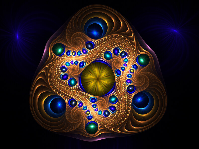 Fractal Pattern with Glowing Orbs — Gold, Dramatic