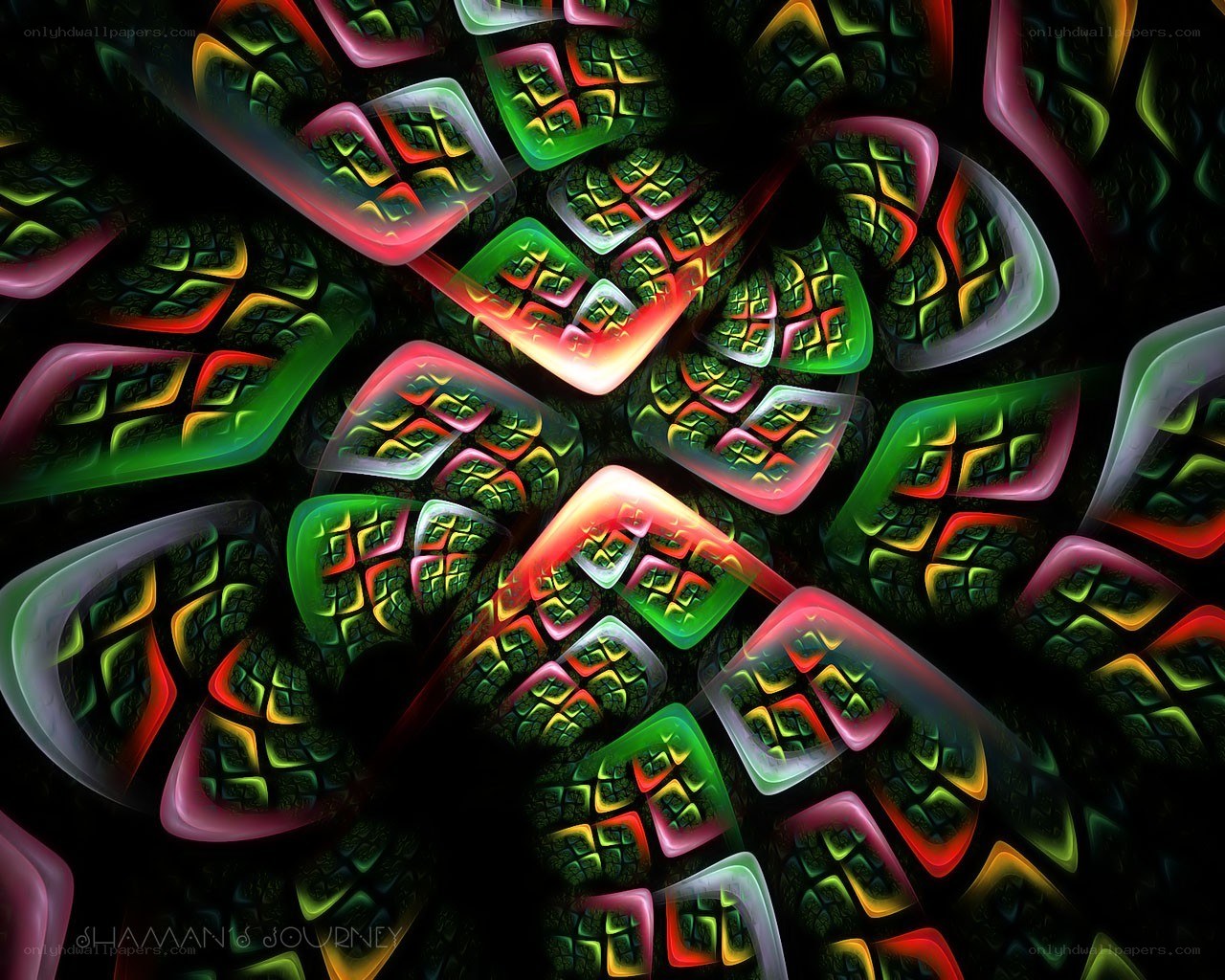 Fractal pattern with glowing shapes