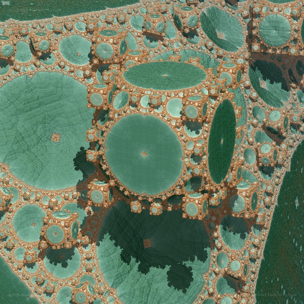Fractal pattern with green and gold circles