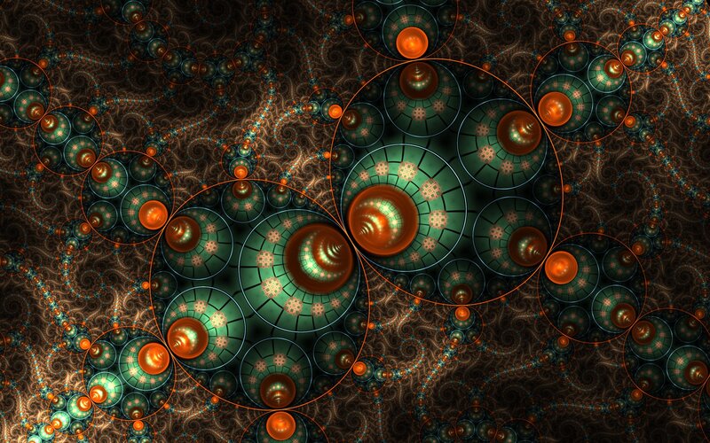 Fractal pattern with green and orange circles