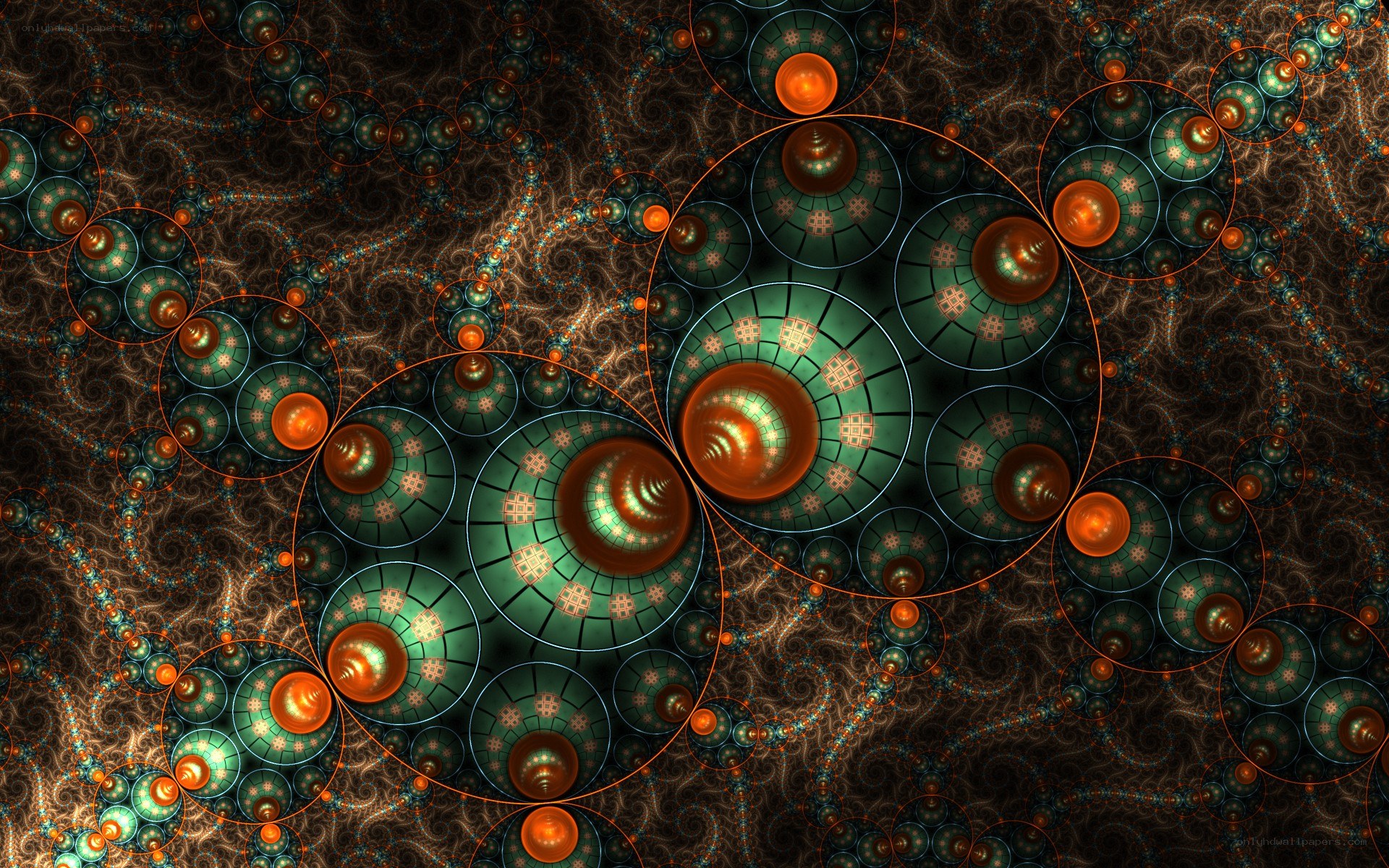 Fractal pattern with green and orange circles