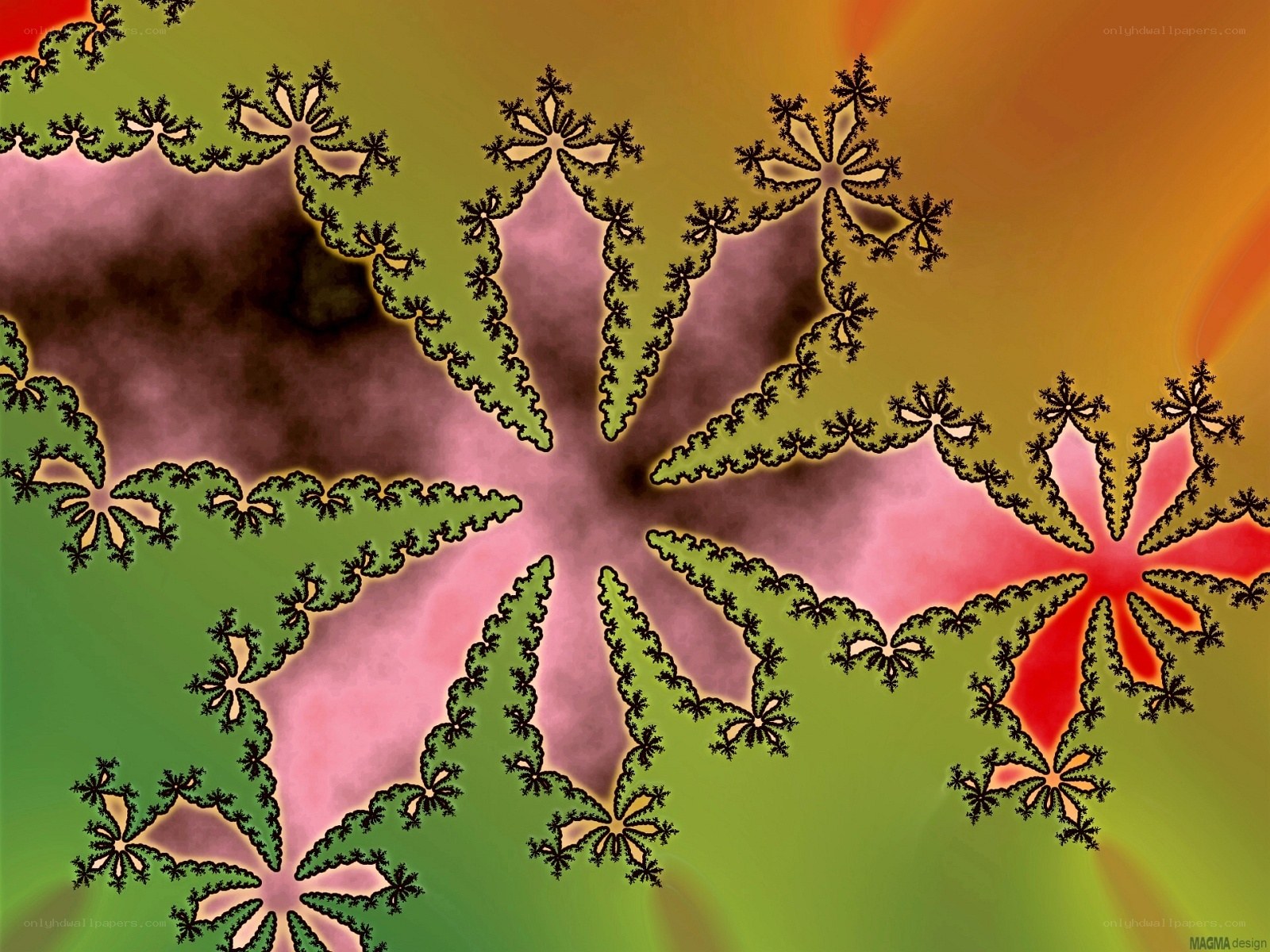 Fractal pattern with green and pink hues