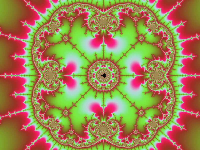 Fractal pattern with green and pink hues