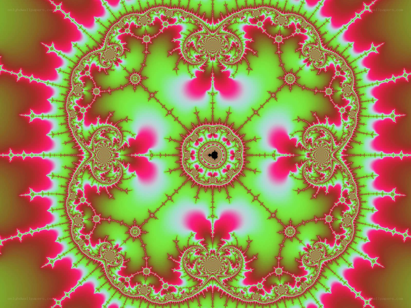 Fractal pattern with green and pink hues