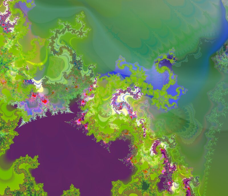 Fractal Pattern with Green and Purple — Hypnotic, Abstract, Blue