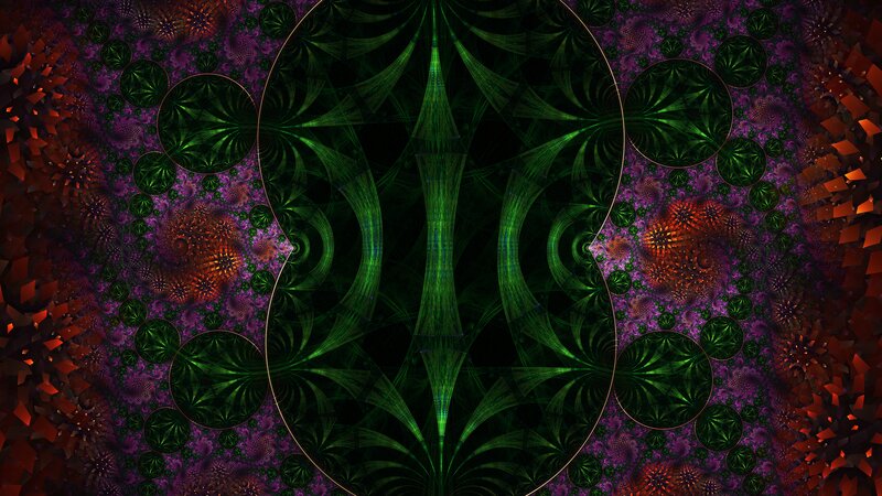 Fractal Pattern with Green and Purple — Hypnotic, Digital Art