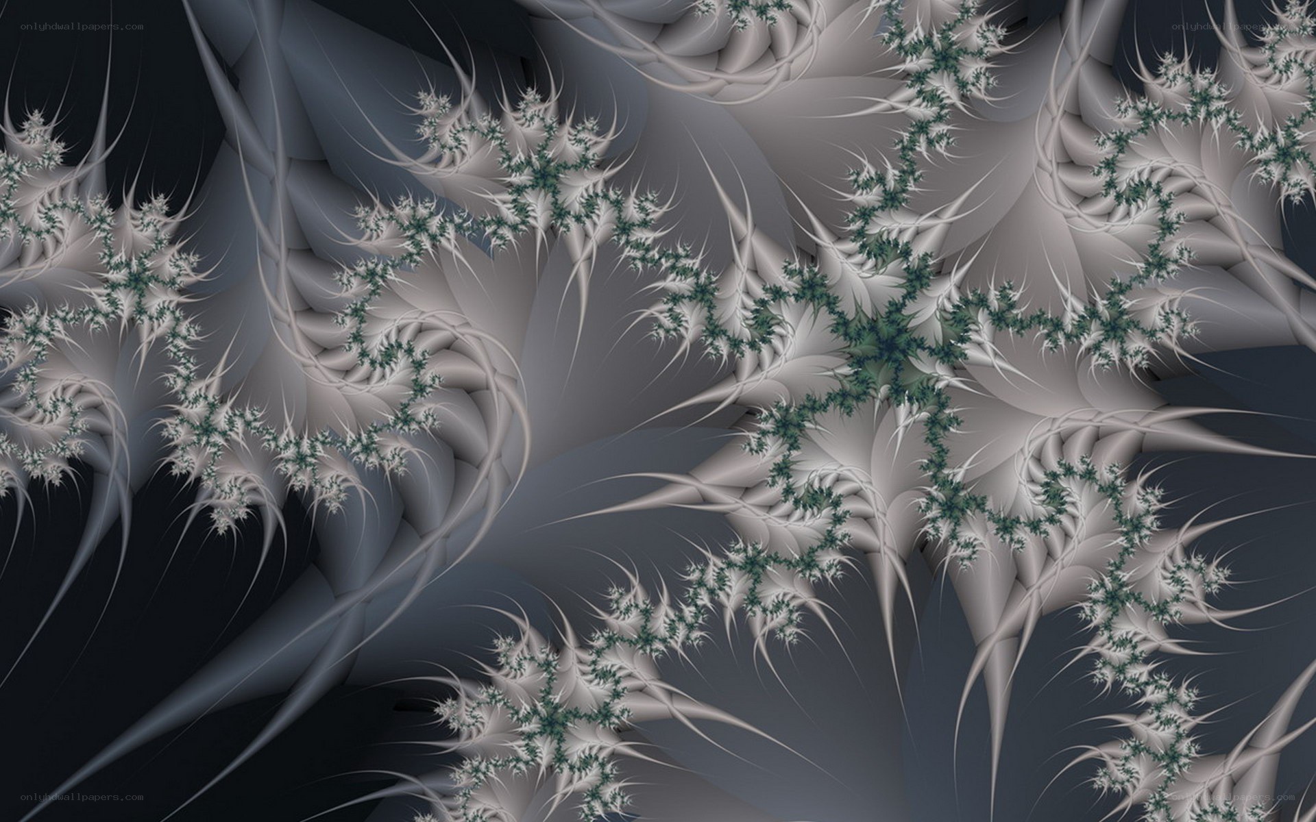 Fractal pattern with green and white tendrils