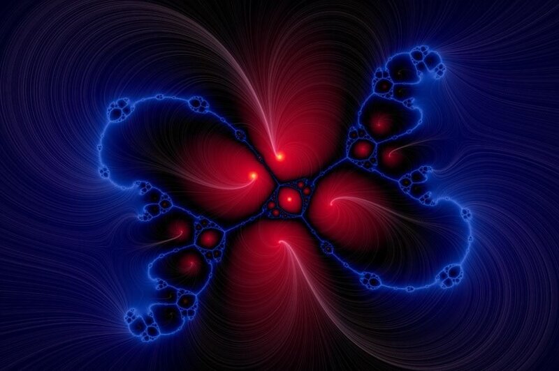 Fractal Pattern with Red and Blue — Dramatic, Abstract, Red Light