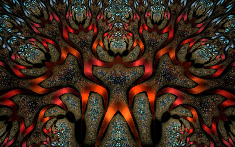 Fractal pattern with red and blue ribbons